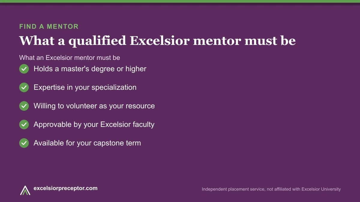 Checklist infographic: what a qualified Excelsior mentor must be